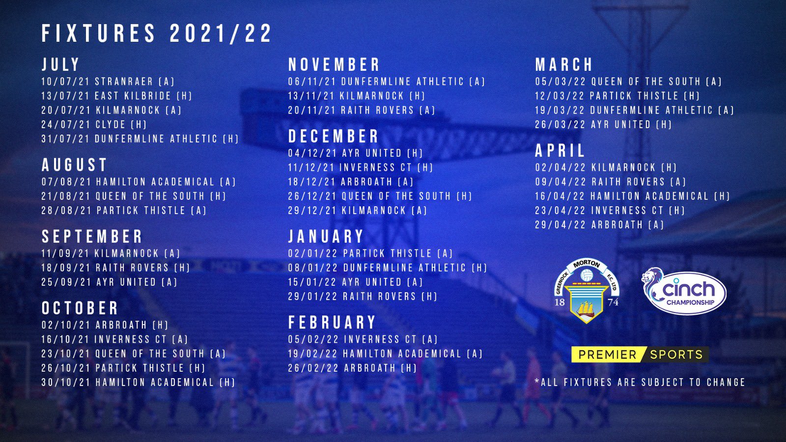 2022/23 cinch Championship Fixtures Announced - Greenock Morton FC