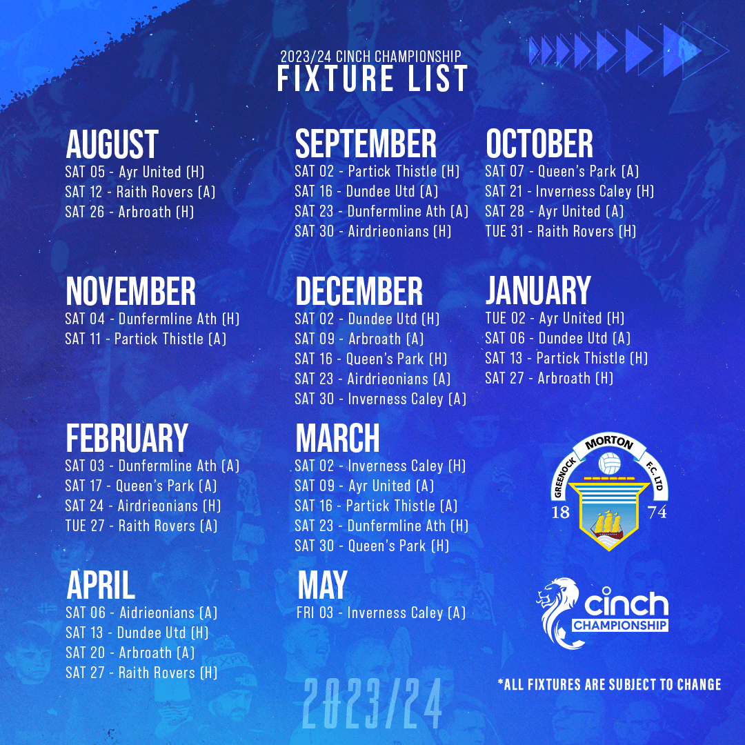 2022/23 cinch Championship Fixtures Announced - Greenock Morton FC